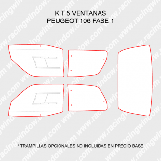 Kit 5 ventanas PEUGEOT 106 FASE 1 3 PUERTAS