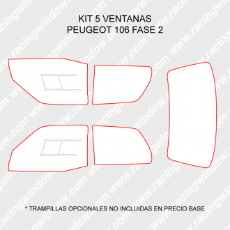 Kit 5 fenêtres PEUGEOT 106 FASE 2 3 DES PORTES